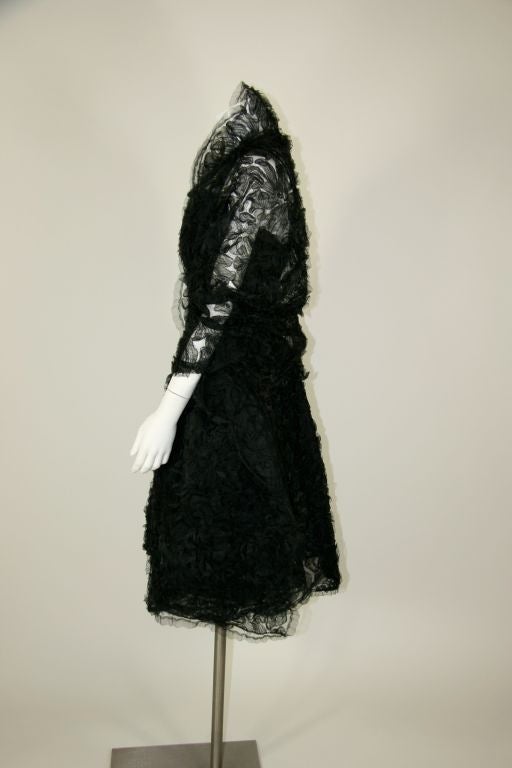 Christian Dior 1960s Black Tulle Soutache Cocktail Dress with Shawl For Sale 4