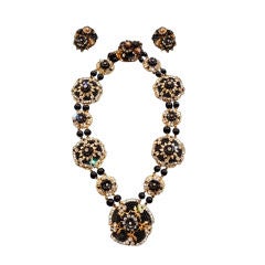 Stanley Hagler Black Beads 
Rhinestone Necklace/Earring Set