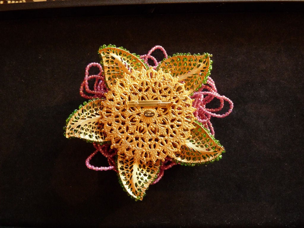 Ian St. Gielar 1990s HUGE Beaded Flower Brooch In Excellent Condition For Sale In Los Angeles, CA