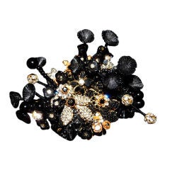 Vintage Stanley Hagler Black Beads & Rhinestone 3D Brooch
