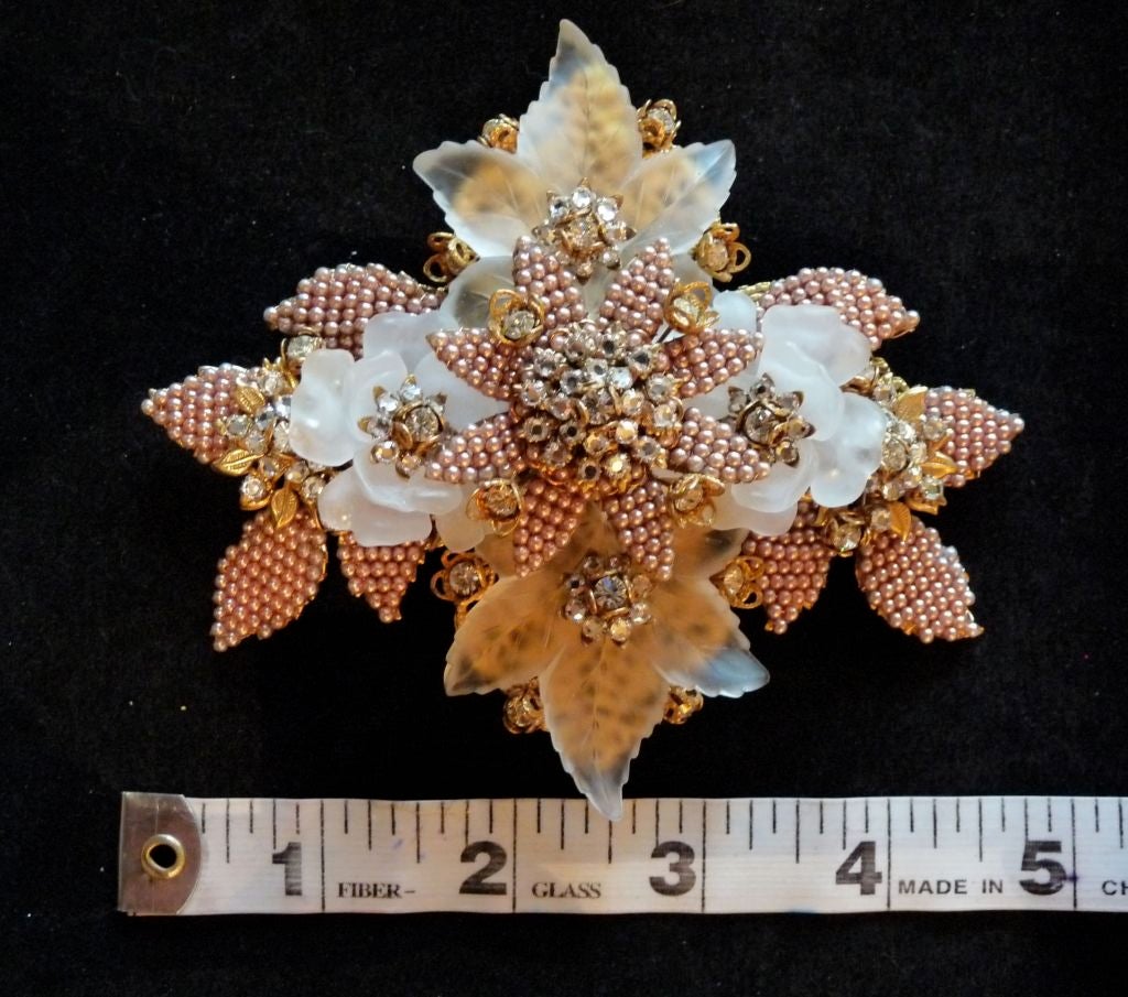 Stanley Hagler 1980s Pale Pink Beaded Floral Brooch For Sale 2