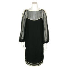 Galanos Black Chiffon Shift Cocktail Dress