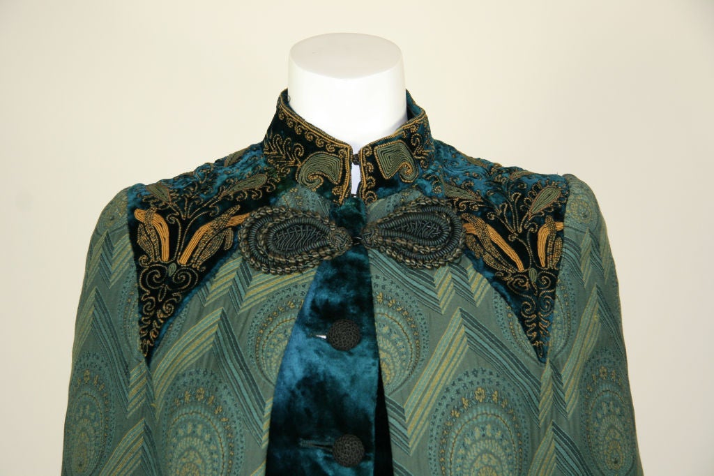 EHRICH Brothers Victorian Green Evening Coat In Excellent Condition In Los Angeles, CA