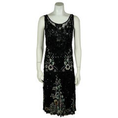 1920s Black French Beaded Silk Net Dress