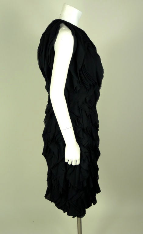 Galanos Black Chiffon All Over Volume Ruffle Chiffon Dress In Excellent Condition In Los Angeles, CA