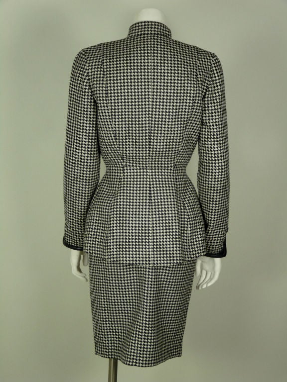 Black Mugler Houndstooth Skirt Suit For Sale