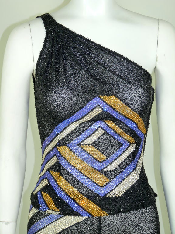Versace Beaded Asymmetrical Pant Suit In Excellent Condition For Sale In Los Angeles, CA