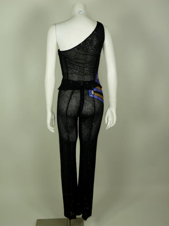 Black Versace Beaded Asymmetrical Pant Suit For Sale