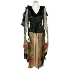 Retro Thea Porter Chiffon Jacket, Floral Print with Pleated Frill