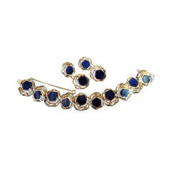 Vintage PANETTA Faux Lapis Demi-Parure Bracelet & Clip Earrings