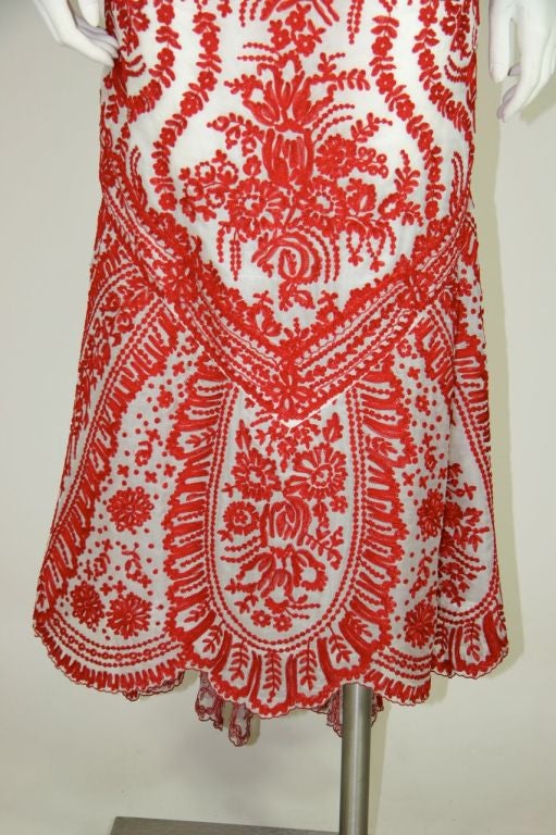 Oscar de la Renta White Organza Gown w/Red Embroidery 1