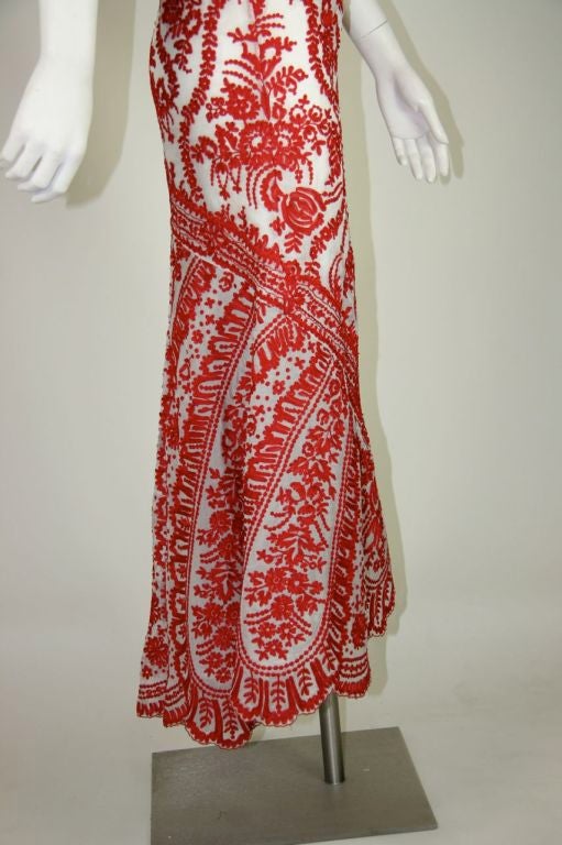Oscar de la Renta White Organza Gown w/Red Embroidery 4