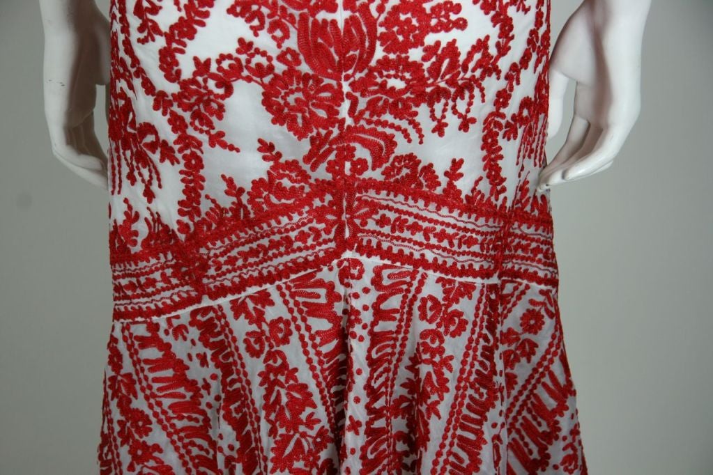 Oscar de la Renta White Organza Gown w/Red Embroidery 6