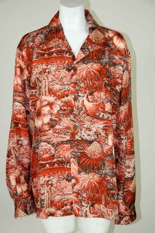 Lurline 1950s New/Old Hawaiian Cruise Mens Silk Shirt