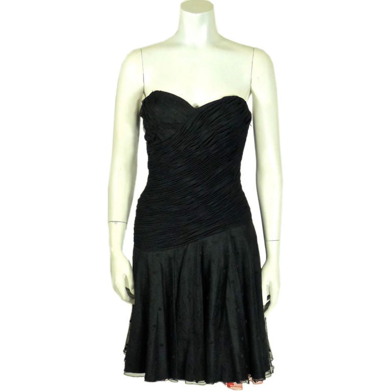 Azzaro 1980s Black Silk Strapless Cocktail Dress For Sale