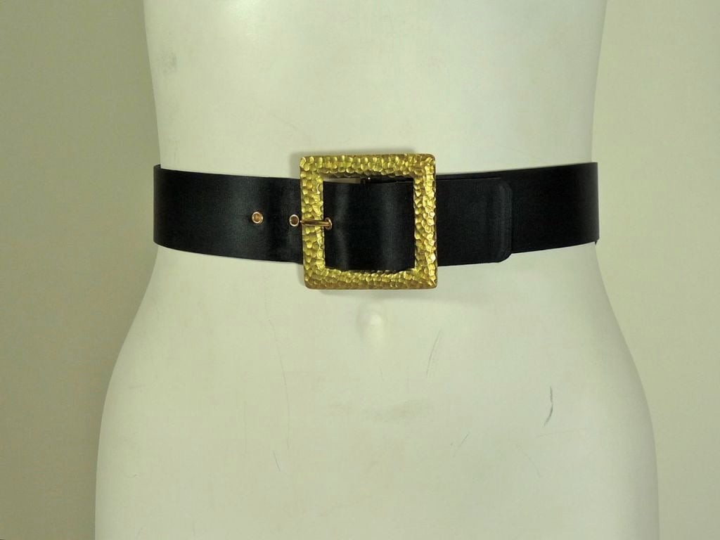 Chanel classic satin bow belt. Gold square textured buckle in the back. Leather with satin over. Gold imprint on inside. 