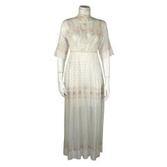 Edwardian Aesthetic Floral Embroidered White Dress with Crochet