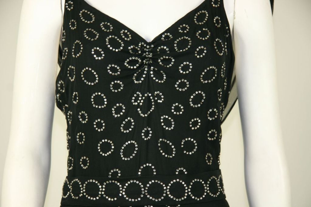 1930s Black Chiffon Gown and Scarf with Rhinestones. 1