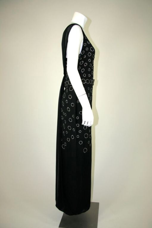 1930s Black Chiffon Gown and Scarf with Rhinestones. 4