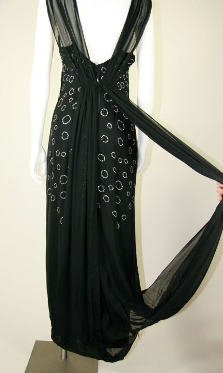 1930s Black Chiffon Gown and Scarf with Rhinestones. 6