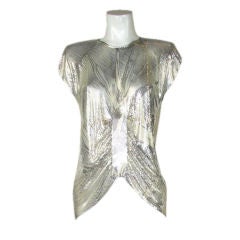 1980s Silver Mesh with Print Tunic Blouse 1980s Silver Mesh with Print Tunic Blouse