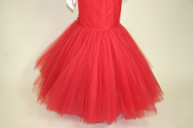 1950s Red Tulle Fishtail Gown 4