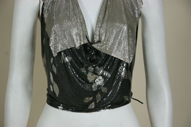 Whiting and Davis 2-Tone Mesh Top with Leaf Design 2