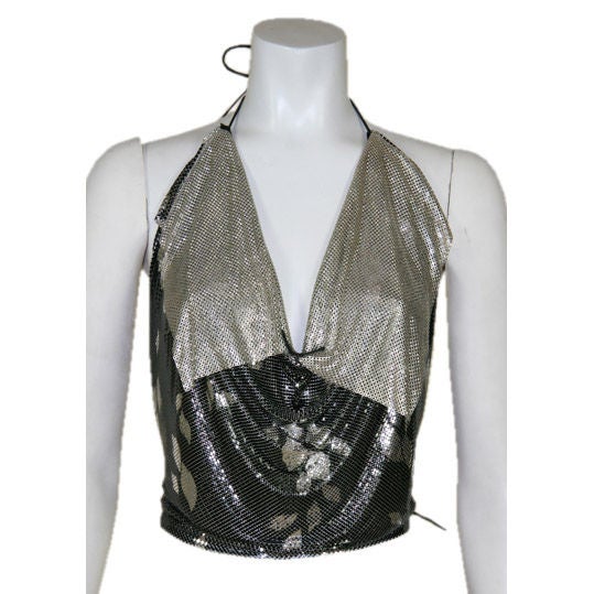 Whiting and Davis 2-Tone Mesh Top with Leaf Design