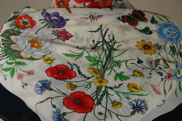 Gucci Floral Silk Scarf For Sale 1
