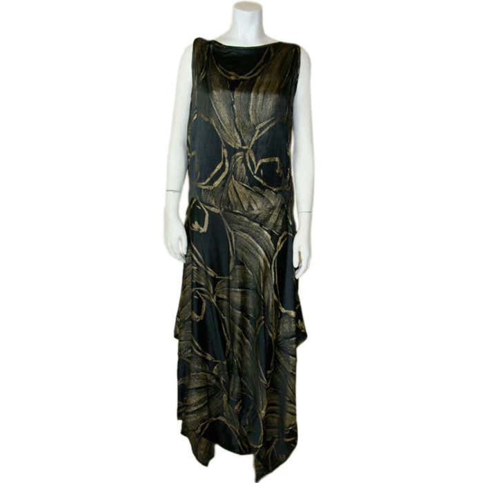 1920s Black and Gold Silk Lamé Gown For Sale at 1stDibs
