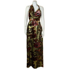 Lacroix Gold Lame Gown with Velvet Burnout & Rose Print