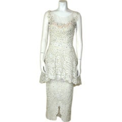 Peggy Hunt 1950s White Lace & Rhinestone Cocktail Dress