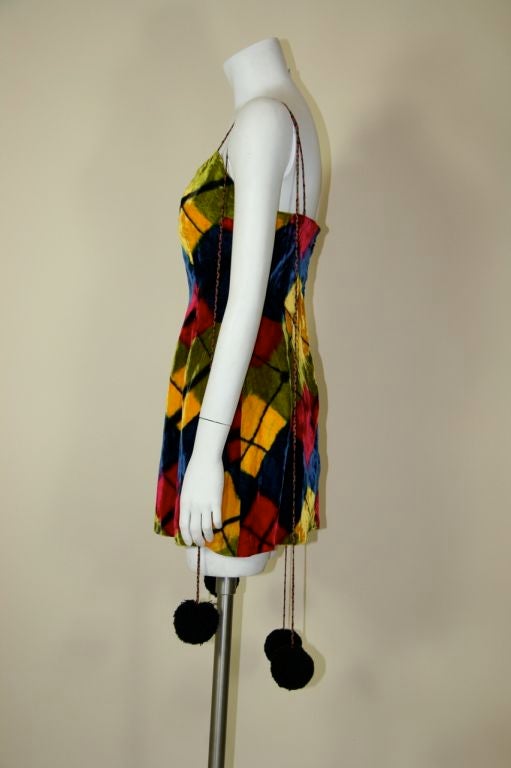 Beige Todd Oldham Harlequin Inspired Print Velvet Mini Dress