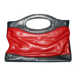 Chanel Two Tone Red and Navy Leather Clutch