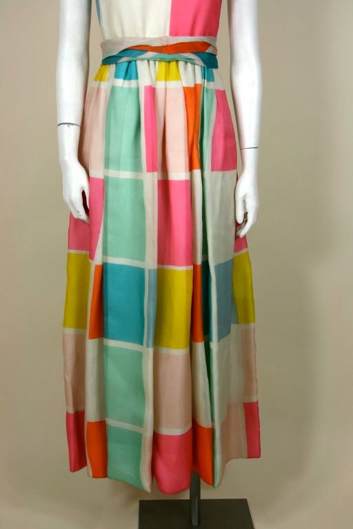 Women's Blass Colored Square Print Organza Gown