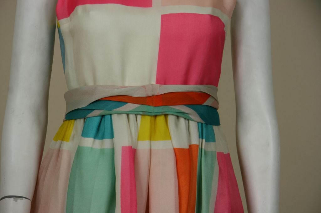 Blass Colored Square Print Organza Gown 1