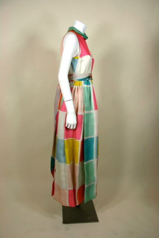 Blass Colored Square Print Organza Gown 3