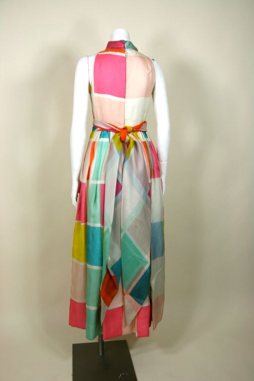 Blass Colored Square Print Organza Gown 4