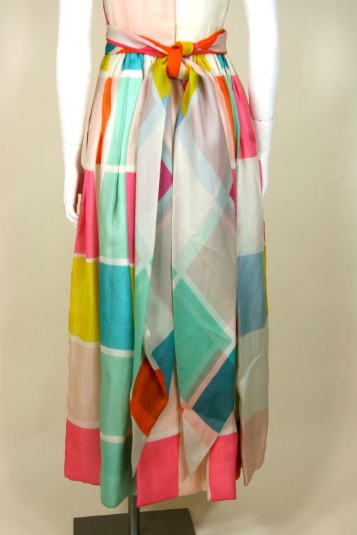 Blass Colored Square Print Organza Gown 6