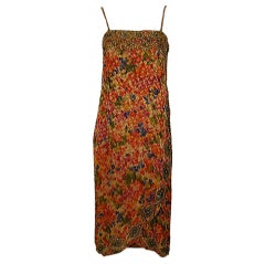 Galanos Muted Floral Print and Beaded Cocktail Dress