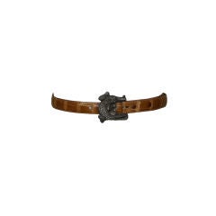 Kielselstein-Cord Tan Alligator Belt with Sterl Alligator Buckle