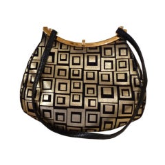Vintage Gianni Versace 1990s Silkscreened Gold and Black Purse
