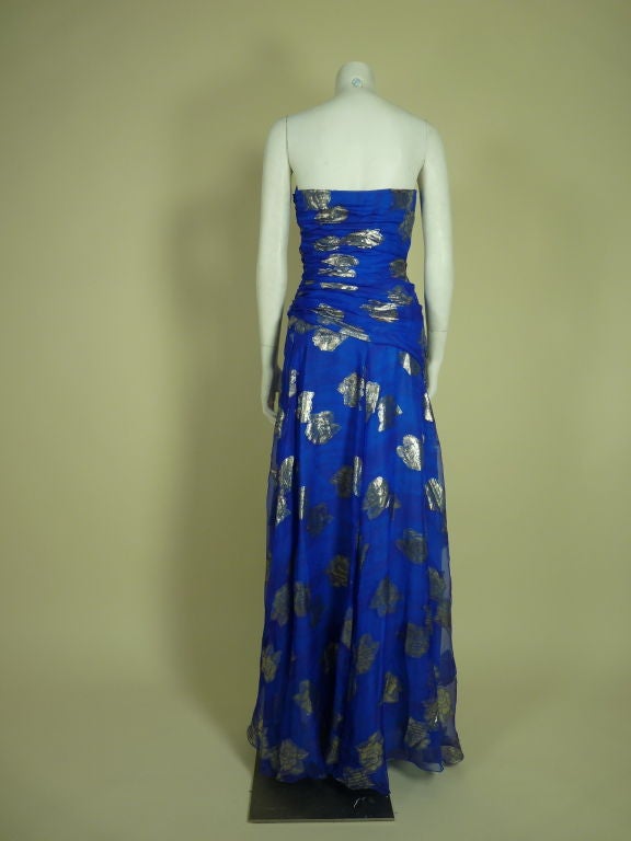 Arnold Scaasi Blue Silk w/ Gold Lame Accent Gown In Excellent Condition In Los Angeles, CA