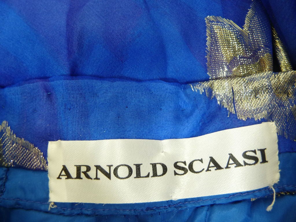 Arnold Scaasi Blue Silk w/ Gold Lame Accent Gown 1