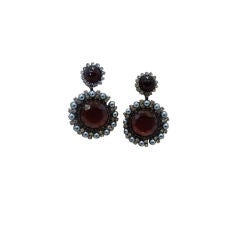 VRBA Purple Rhinestone 
Pearl Earrings