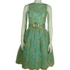 Arnold Scaasi Blue Lace Dress with Belt