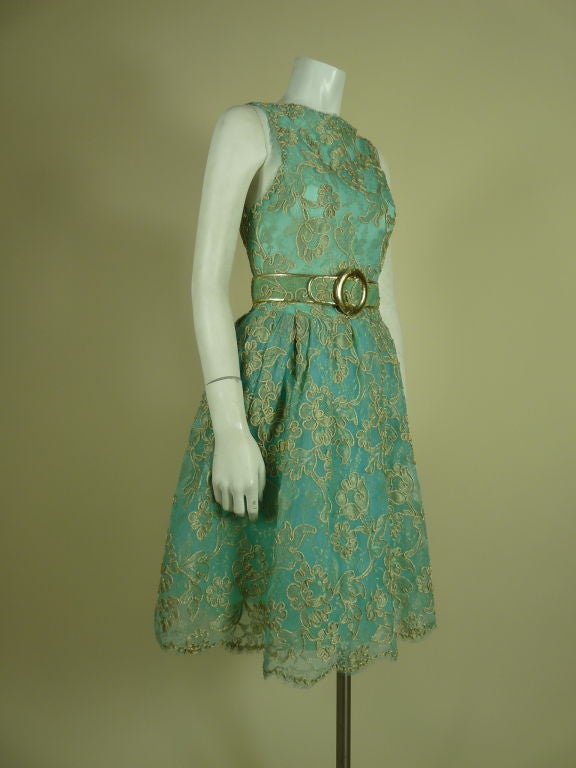 Arnold Scaasi Blue Lace Dress with Belt 2