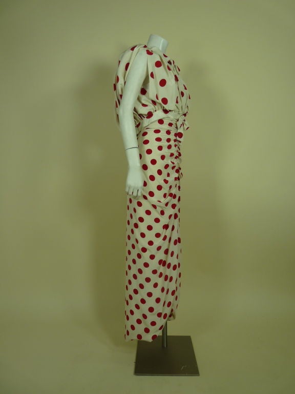 Arnold Scaasi Red Silk Polka Dot Gown w/ Jacket 2