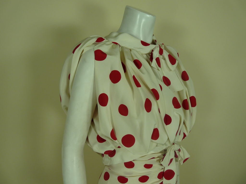 Arnold Scaasi Red Silk Polka Dot Gown w/ Jacket 3