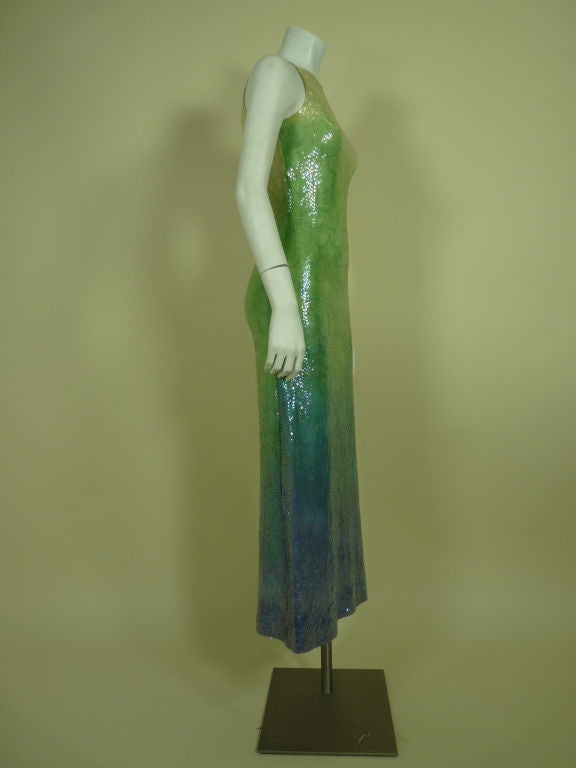 1970s Halston Ombré Sequin Mermaid Gown at 1stDibs